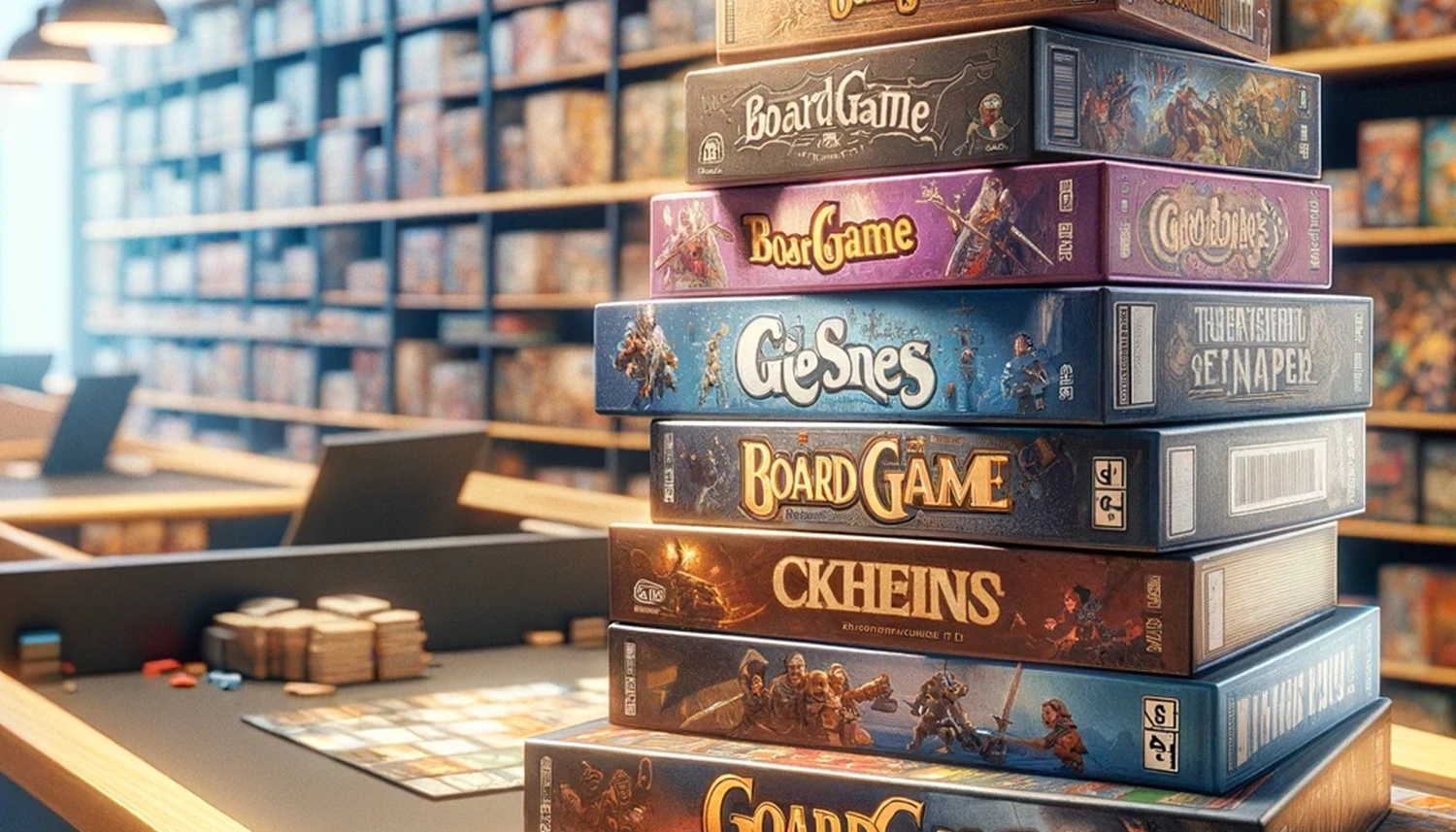 8 board games stacked on top of each other
