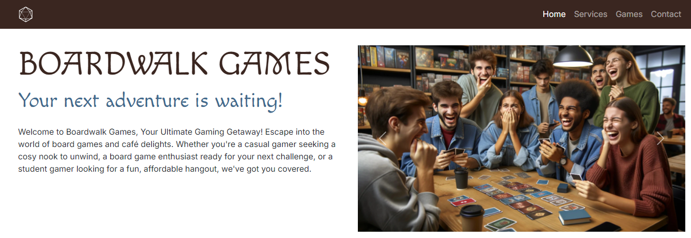 Main page of boardwalk games project